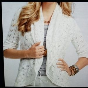 Cabi Circle Open Weave Cotton Cardigan  Cream